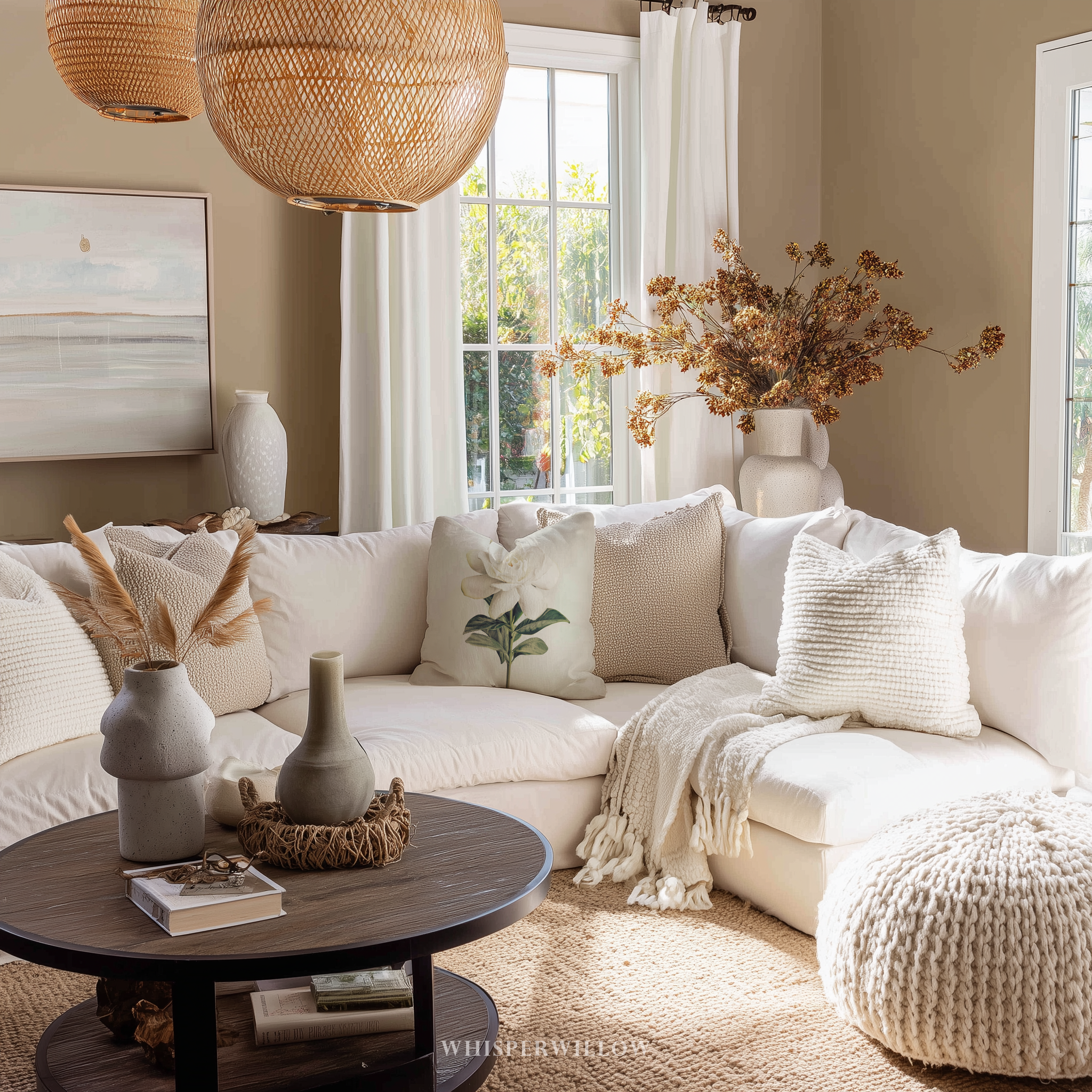 Coussin décoratif blanc gardénia | Motif floral élégant | Coussin décoratif minimaliste à motif botanique