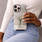 Floral Phone Case Compatible with iPhone – Neutral Baby's Breath Botanical Bouquet, Aesthetic Cute White Minimalist Art Design