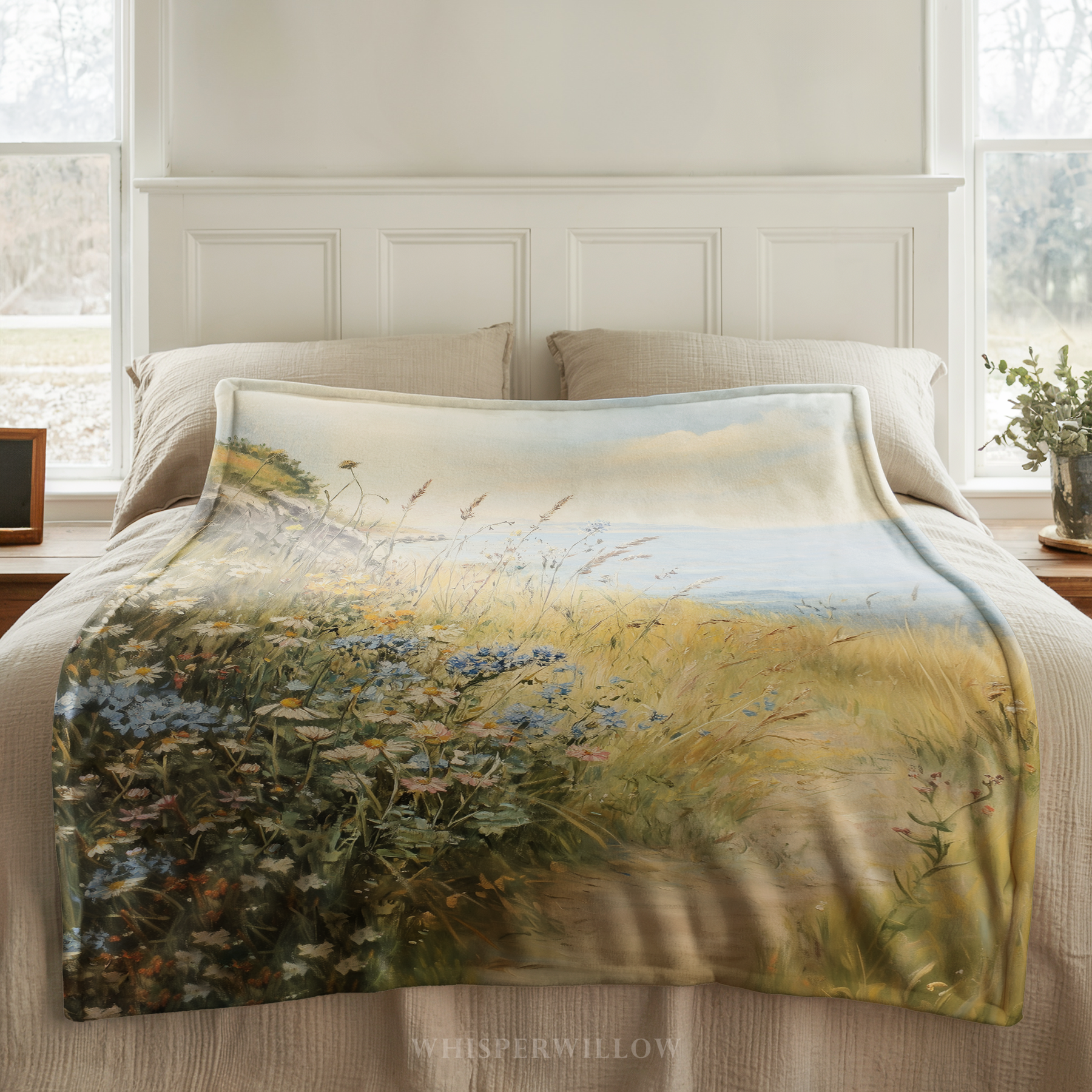Coastal Wildflower Path Throw Blanket - Ocean Meadow Landscape Gift