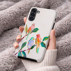 Colorful Bird Branch Art Tough Case | Compatible with Samsung Galaxy Android Phones | Dual Layer Shockproof Protective Cover | Matte Finish