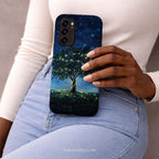 Mystical Tree Phone Case | Night Sky Art | Compatible with Samsung | Glowing Fireflies, Dreamy Stars, Nature