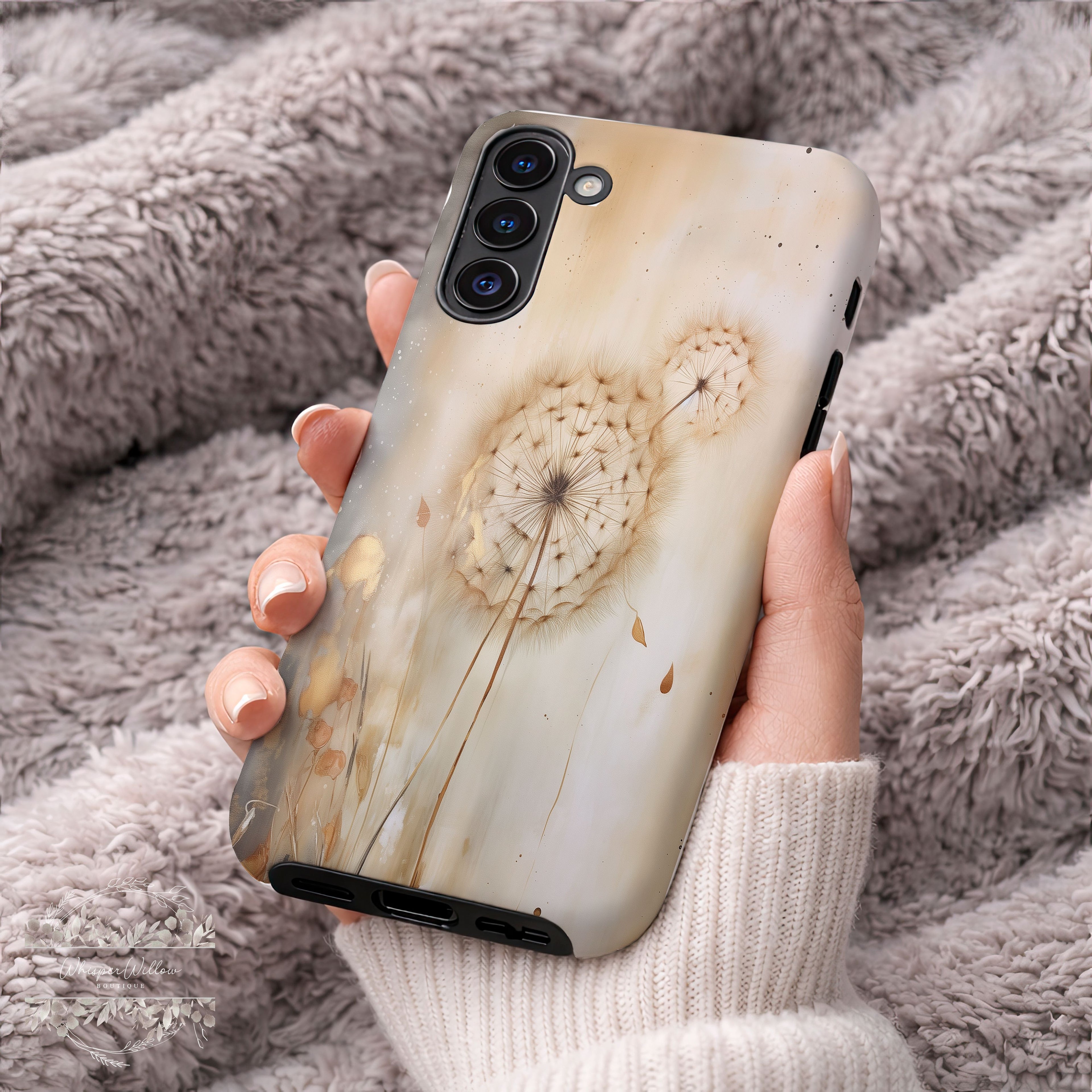 Botanical Phone Case | Dandelion Beige Neutral Art | Compatible with Samsung | Minimalist Floral Aesthetic Modern Design Gift