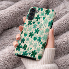Teal Shamrock Dual Layer Phone Case | Samsung Compatible | Lucky Four Leaf Clover Cover