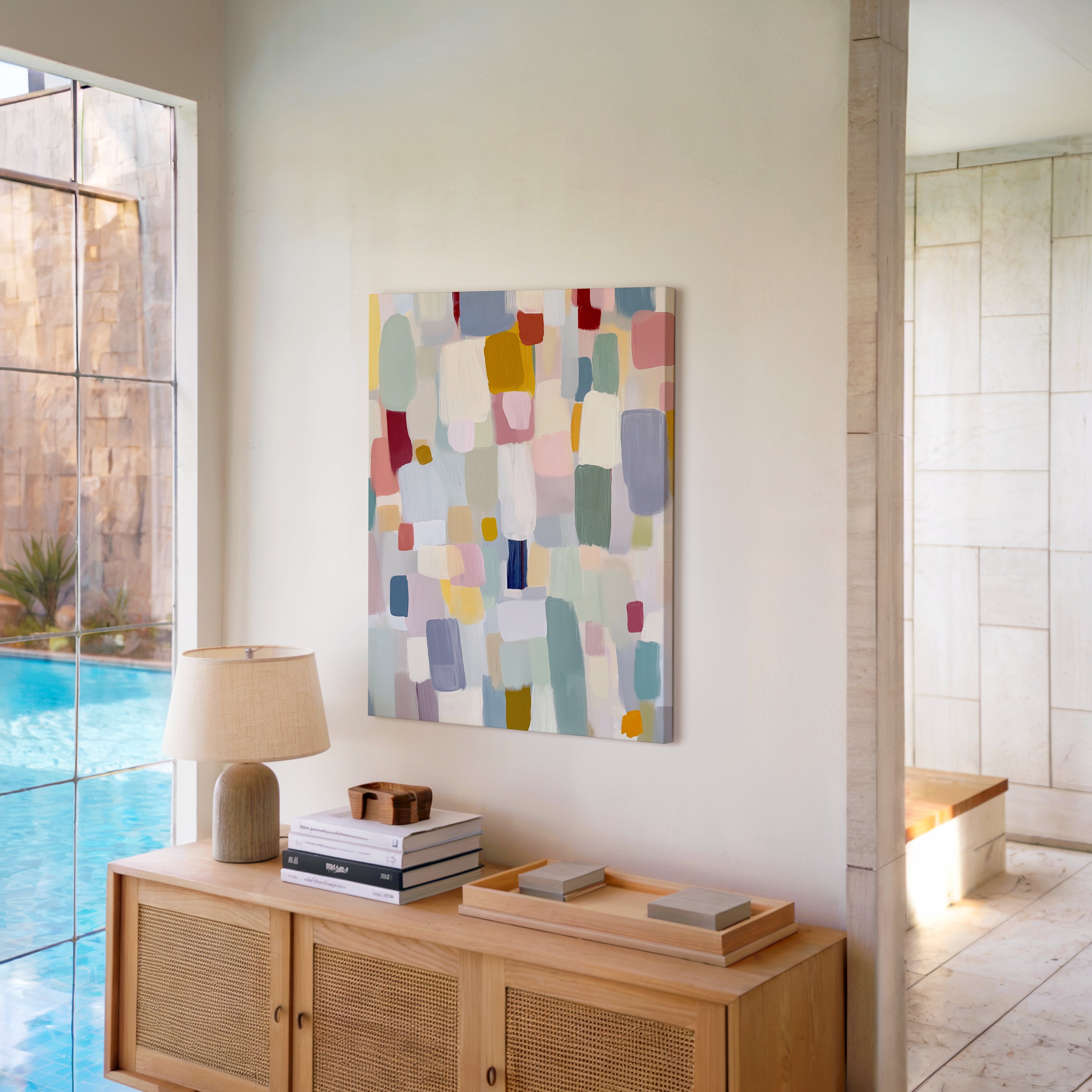 Abstrakte Leinwandbilder mit Pastellblöcken – Modernes, minimalistisches und zeitgenössisches Design