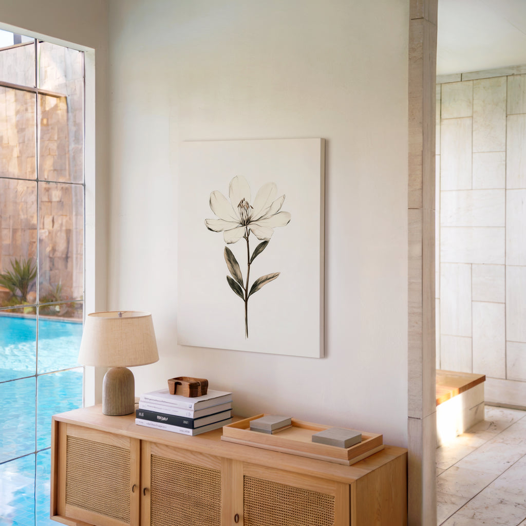 Magnolien-Leinwandbild | Vintage-Illustration mit weißen Blumen | Schlichte, elegante und klassische Dekoration