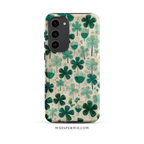 Teal Shamrock Dual Layer Phone Case | Samsung Compatible | Lucky Four Leaf Clover Cover by WhisperWillow Studios