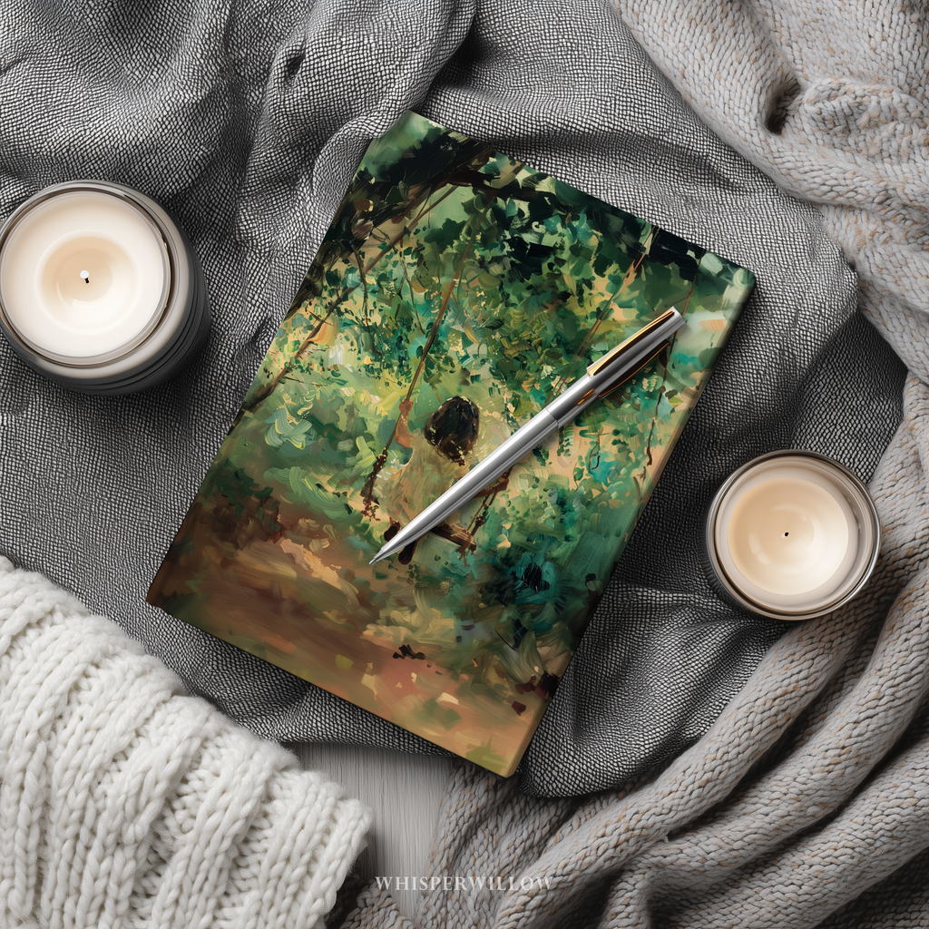 Whimsical Forest Swing Hardcover Journal - Girl Sunlit Woodland Nature Writer Notebook Gift