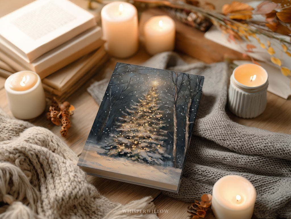Magischer Weihnachtsbaum im Wald – Hardcover-Notizbuch mit leuchtendem Weihnachtsbaum, winterlichem Waldmotiv