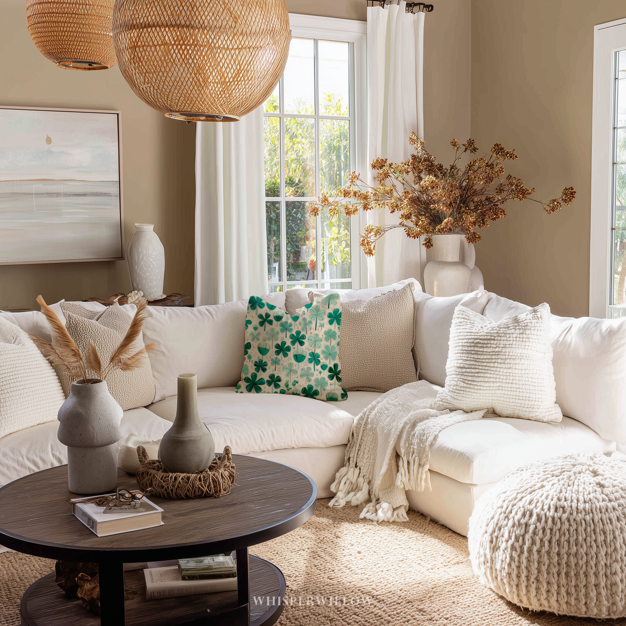 St Patrick Shamrock Throw Pillow and Case - Green Clover Cushion Irish Holiday Decor Gift