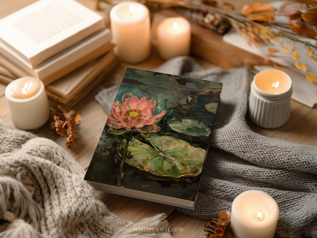 Pink Lotus Hardcover-Notizbuch – Floraler Wassergarten, botanisches Notizbuch als Geschenk