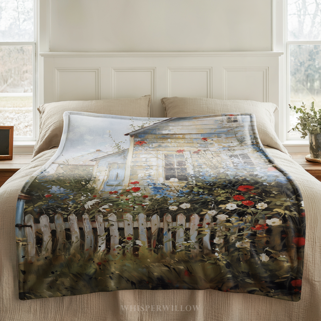 Patriotic Cottage Garden Throw Blanket - American Wildflower Farmhouse Gift