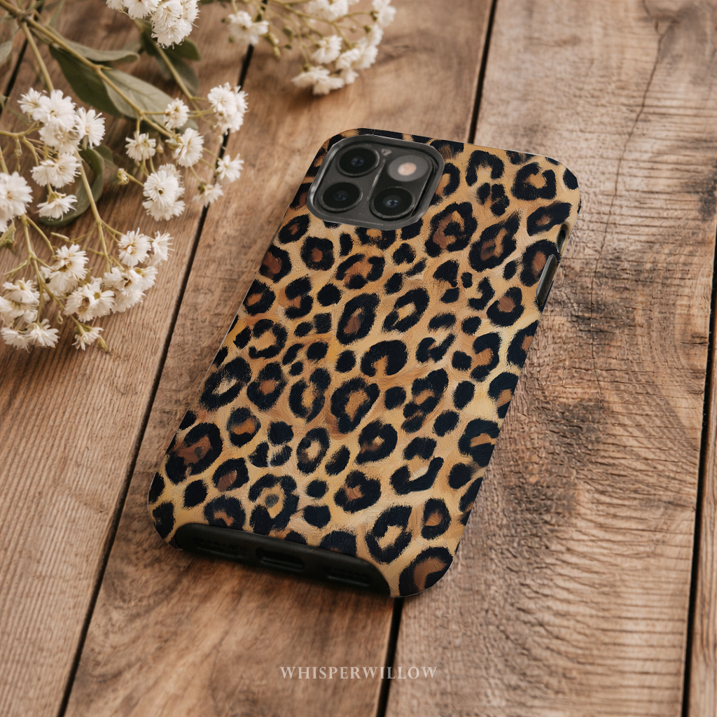 Leopard Print Dual Layer Phone Case | iPhone Compatible | Matte Protective Cover