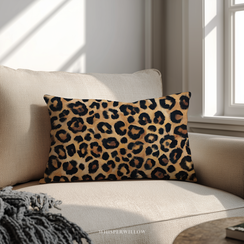 Leopard Print Throw Pillow - Plush Animal Pattern Decorative Cushion
