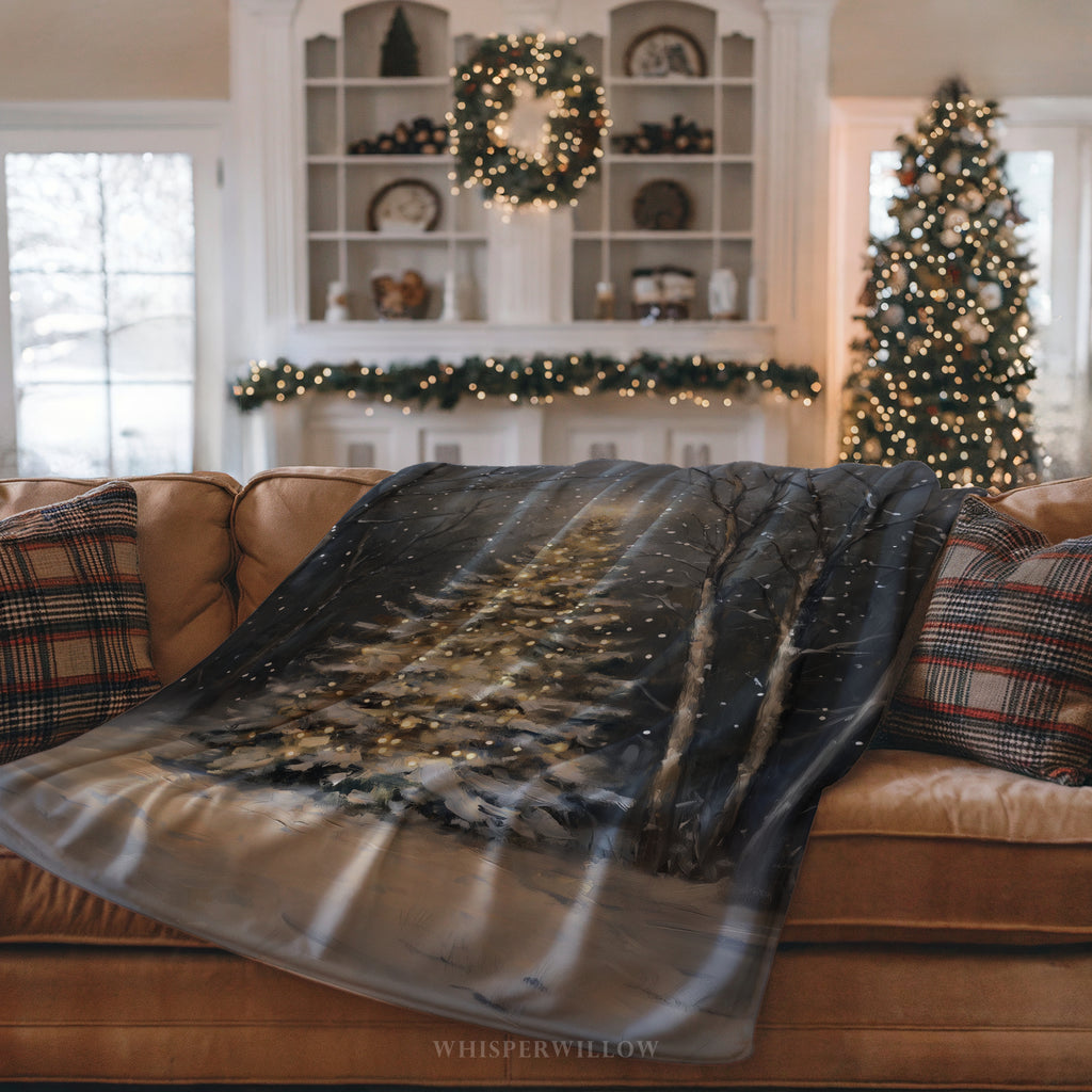 Winter Forest Christmas Throw Blanket - Festive Tree Snowfall Gift