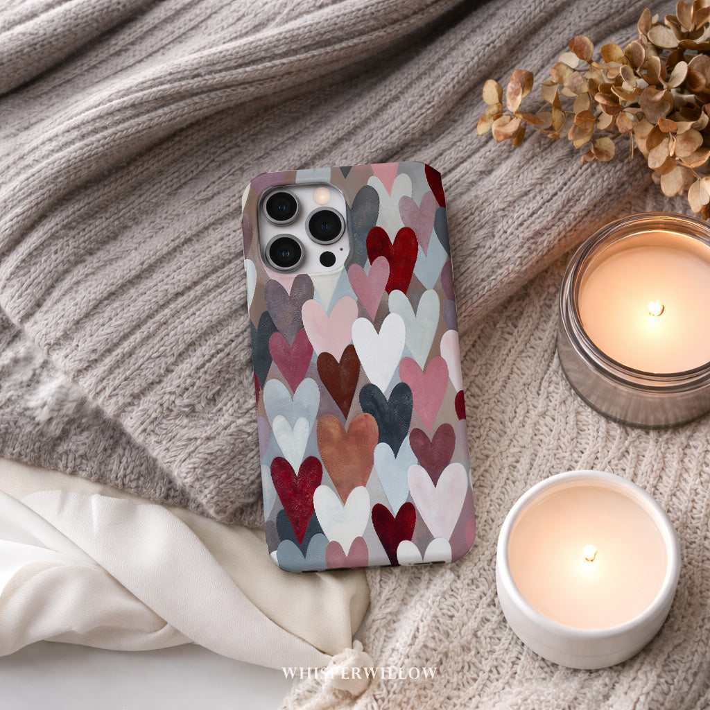 Cute Heart Pattern Phone Case | Compatible with iPhone | Romantic Pink Red Valentine Love Art