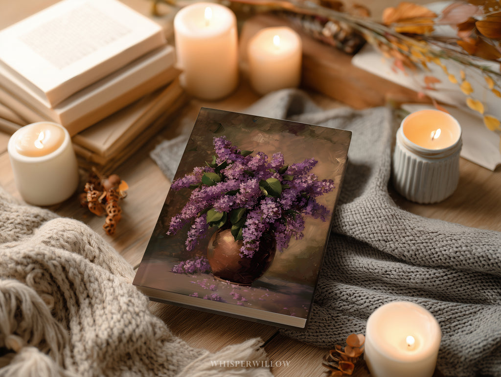 Flieder-Stillleben-Notizbuch (Hardcover) – Lila Blumenstrauß, Vintage-Notizbuch im Landhausstil, elegantes Geschenk