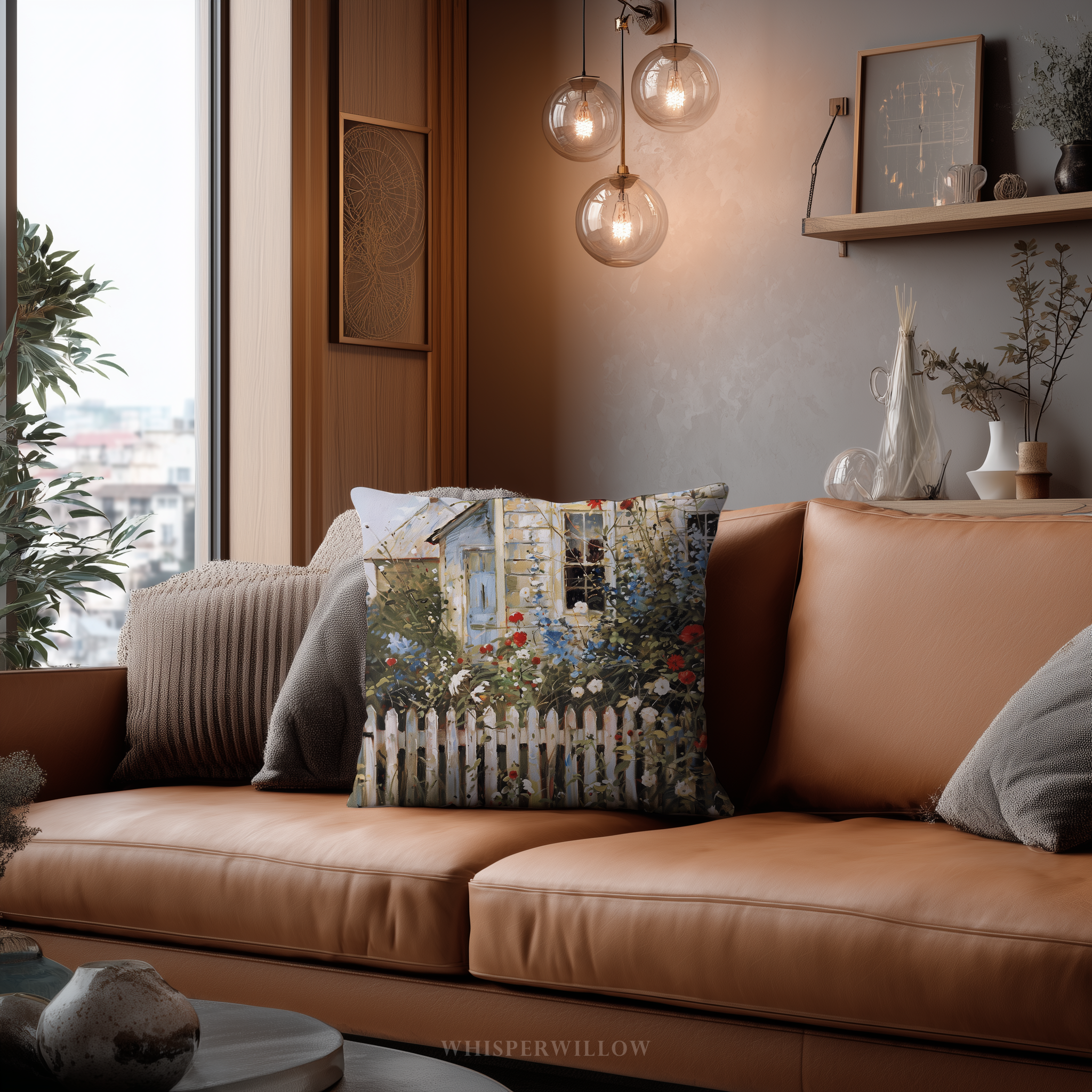 Cottage Garden Throw Pillow and Case - Country Floral Farmhouse Decor, Red Blue Patriotic Wildflowers, Spring Summer Accent Cushion Gift