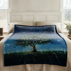 Starry Night Throw Blanket - Glowing Firefly Tree Celestial Sky Gift