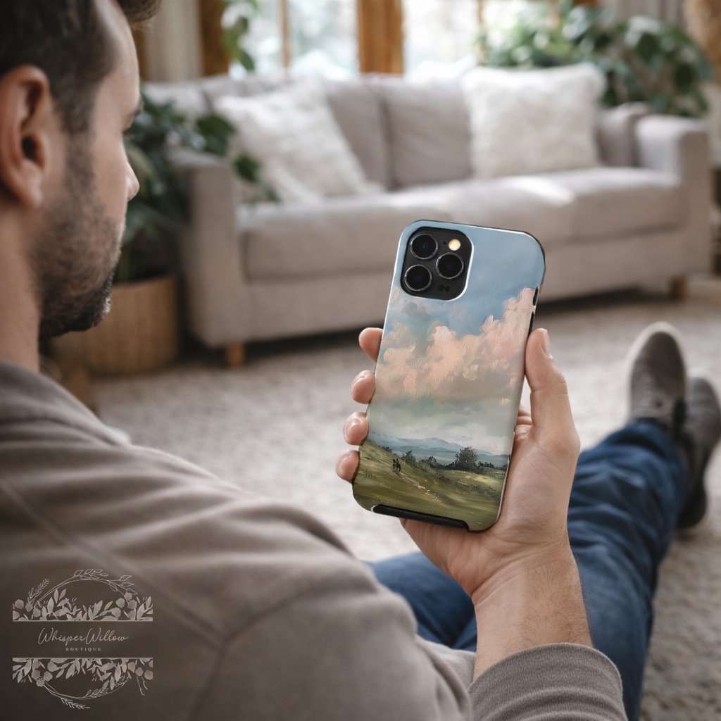 Pastel Sky Landscape Phone Case Compatible with iPhone | Colorful Countryside Rolling Hills Scenic Art Cover