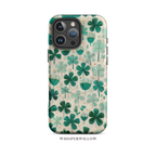 Teal Shamrock Magnetic Phone Case | Compatible with iPhone | Lucky Four Leaf Clover Cover by WhisperWillow Studios