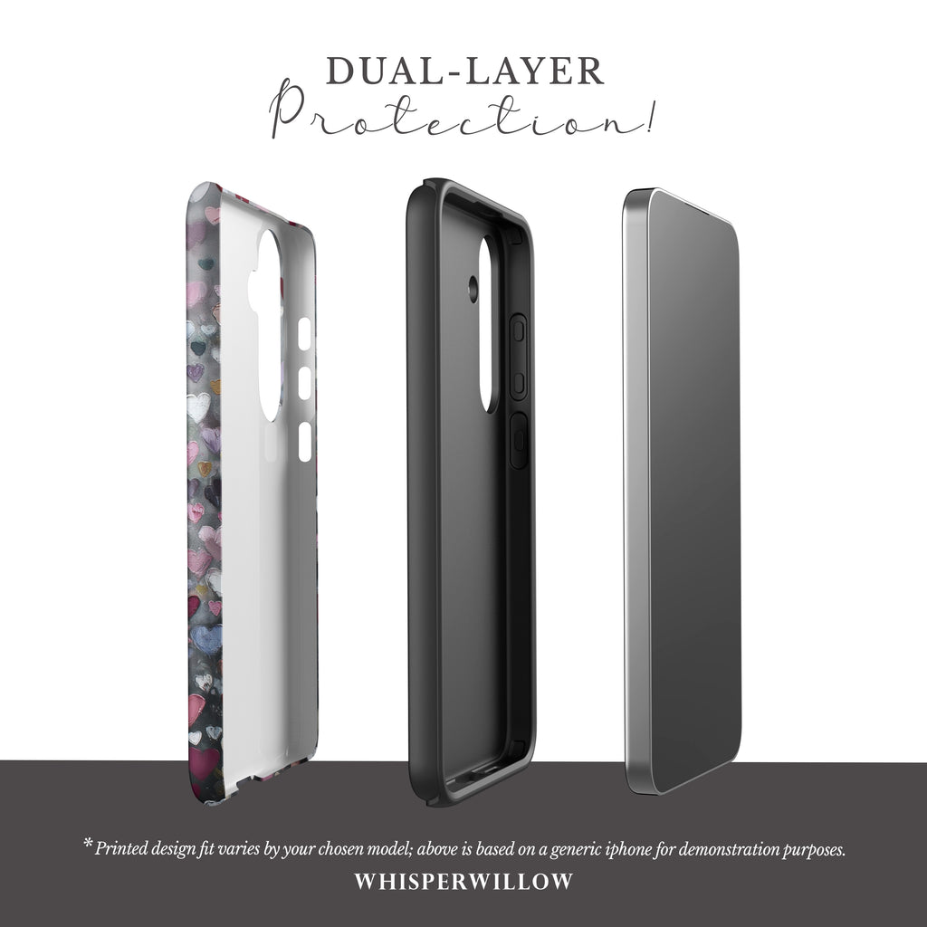 Romantic Heart Pattern Phone Case | Compatible with Samsung | Pink Red Black Grey Love Cover