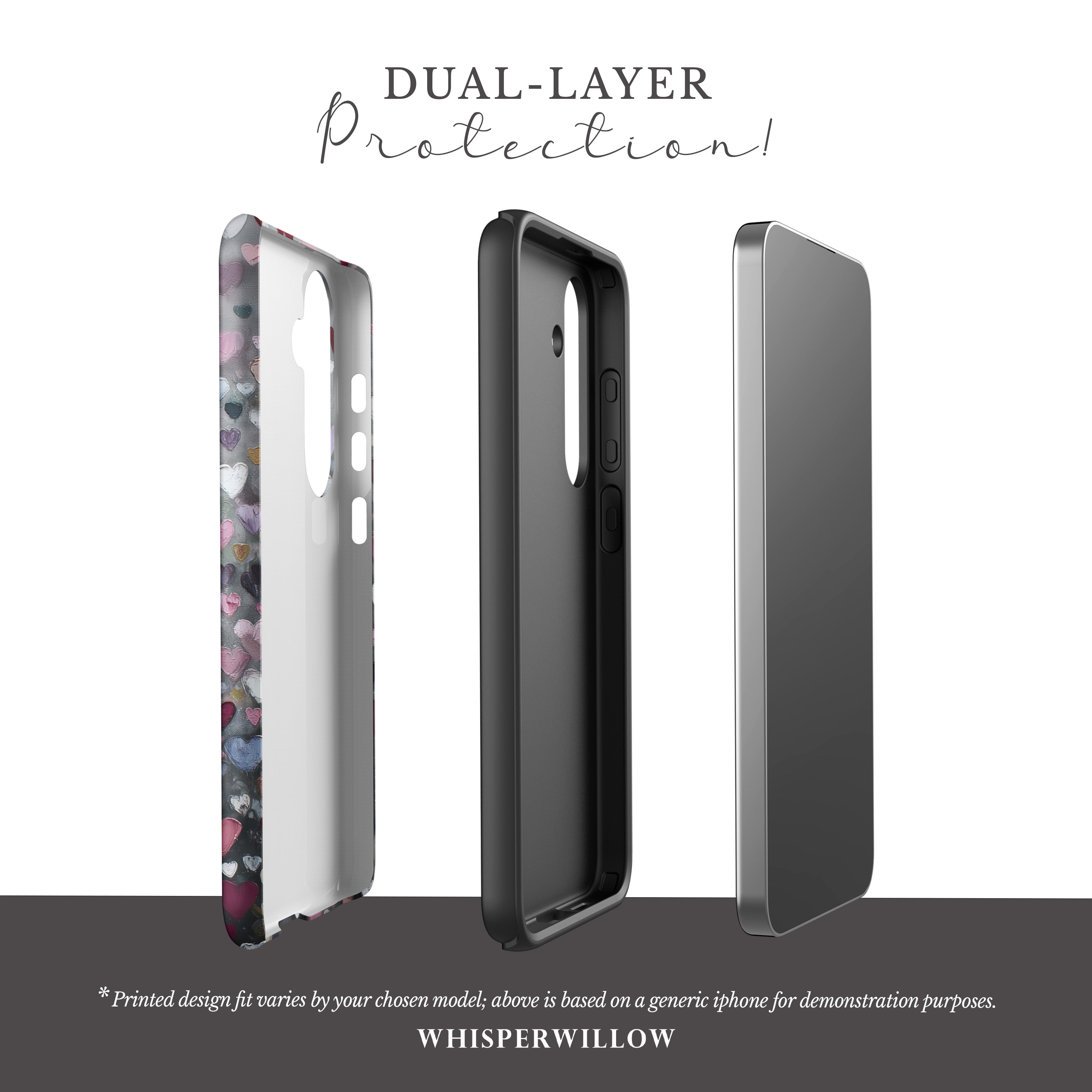 Romantic Heart Pattern Phone Case | Compatible with Samsung | Pink Red Black Grey Love Cover