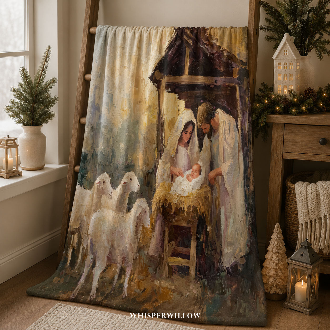 Nativity Christmas Throw Blanket - Holy Family Manger Gift