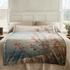 Coastal Wildflower Throw Blanket - Red Floral Seaside Ocean Gift