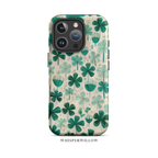 Teal Shamrock Dual Layer Phone Case | Compatible with iPhone  | Lucky Four Leaf Clover Cover by WhisperWllow Studios