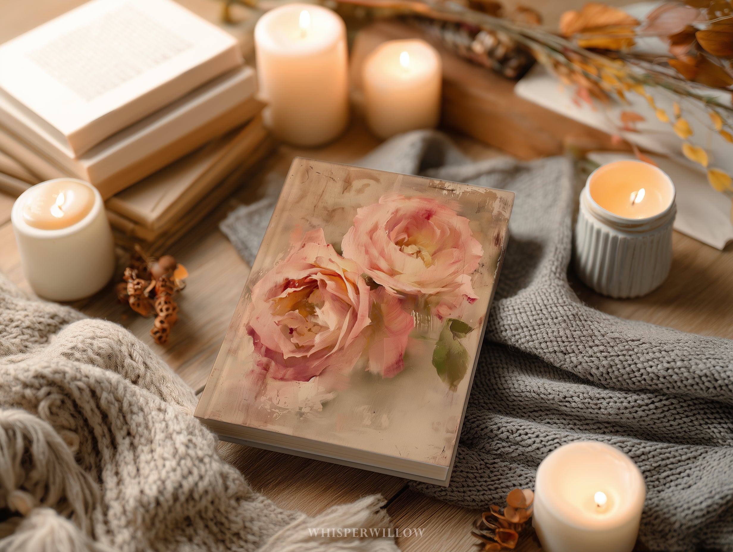 Hardcover-Notizbuch (20,3 x 14,6 cm) | Rosa-farbenes, abstraktes Blumenmuster | Vintage-Notizbuch mit botanischen Blumenmotiven – das perfekte Geschenk!