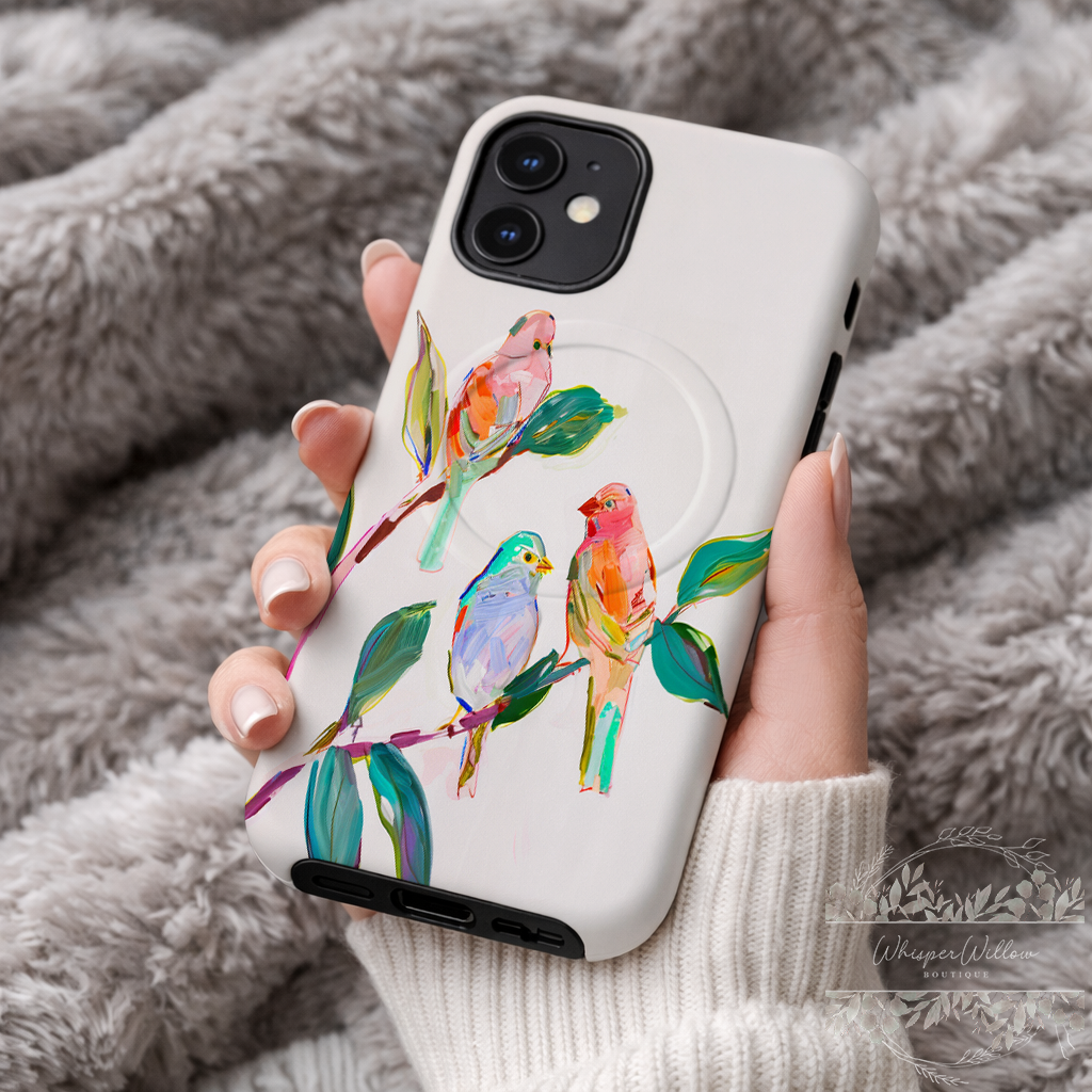 Colorful Bird Art Phone Case | Compatible with iPhone & MagSafe | Cute Aesthetic Nature Design | Songbird Lover Gift