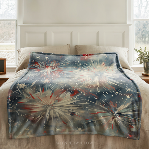 Abstract Fireworks Throw Blanket - Patriotic Red White Blue Gift