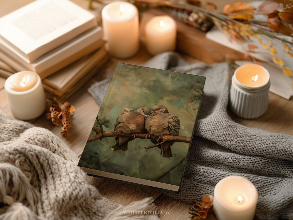 Notizbuch mit Trauertauben-Motiv (gebunden) – Romantisches Waldmotiv, Geschenkidee für Liebesvögel