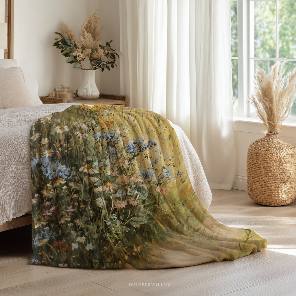 Coastal Wildflower Path Throw Blanket - Ocean Meadow Landscape Gift