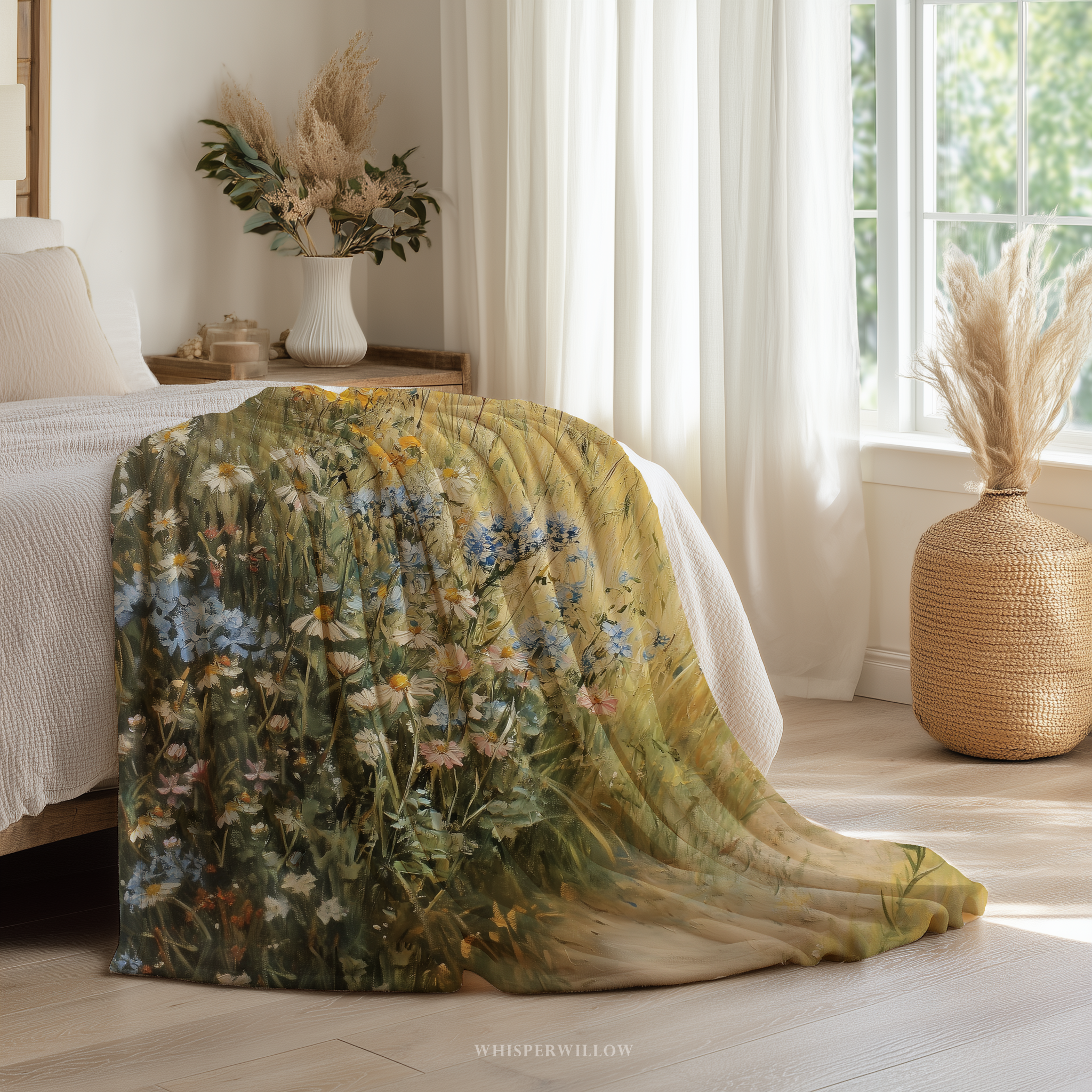 Coastal Wildflower Path Throw Blanket - Ocean Meadow Landscape Gift