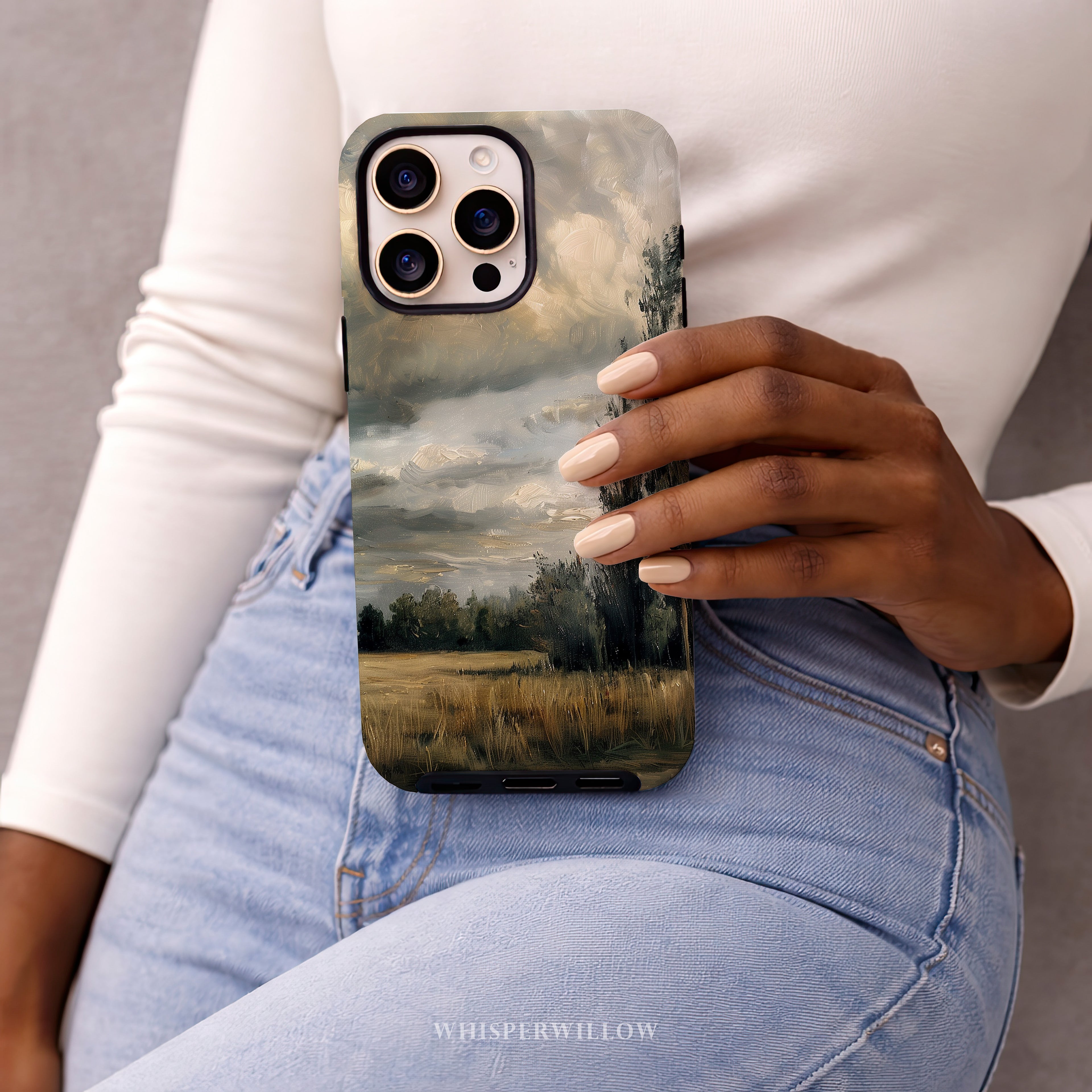 Moody Landscape Artistic Phone Case | Compatible with iPhone Models | Storm Sky Nature Scenic Neutral Rustic