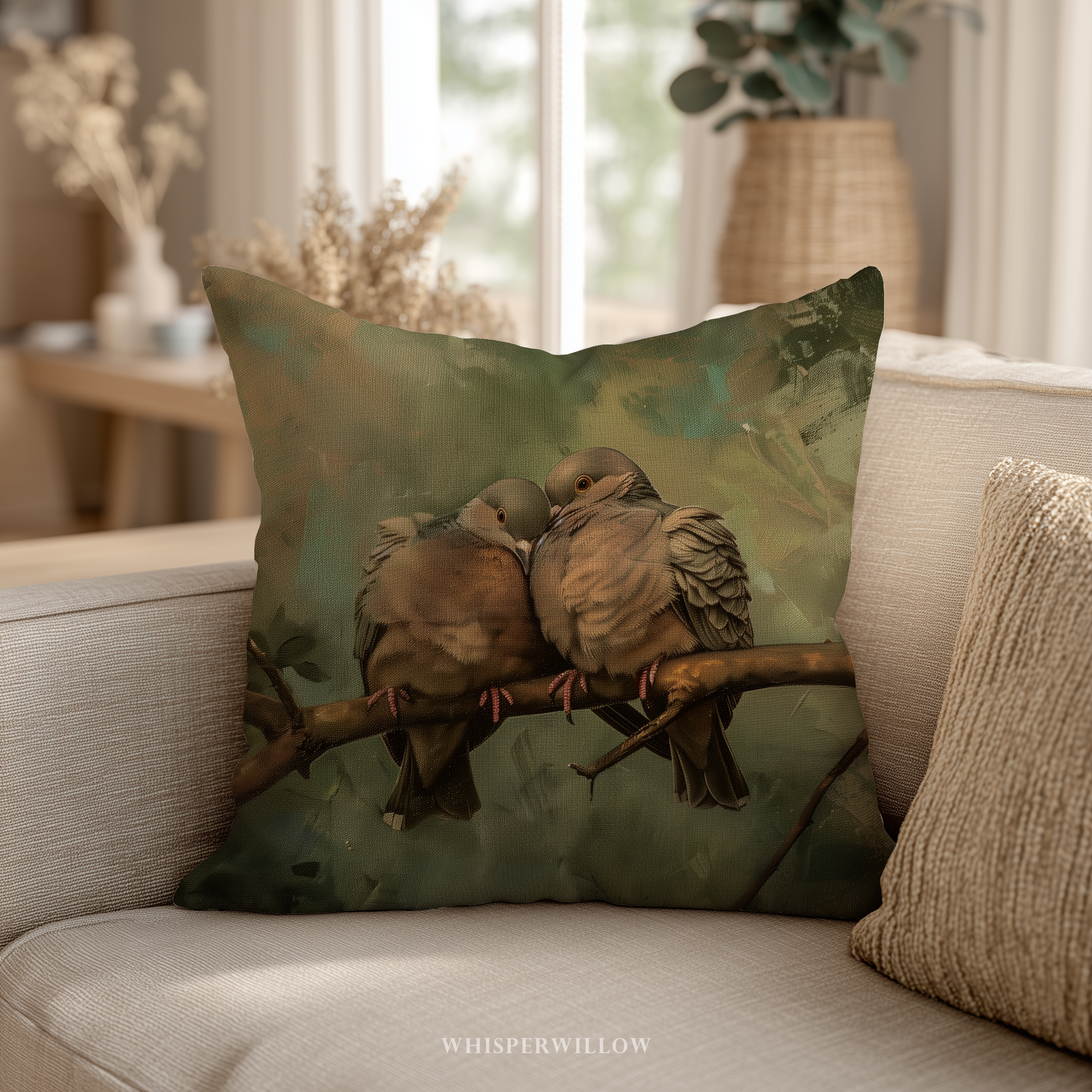 Romantic Dove Throw Pillow and Case - Nature Love Birds Decorative Cushion Wildlife Art Gift