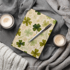 St Patrick Shamrock Hardcover Journal, Floral Clover Premium Notebook, Green Botanical Design, 8x5.75 Lined Pages Gift