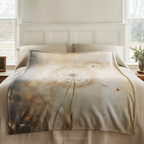 Dandelion Heart Throw Blanket - Neutral Botanical Watercolor Floral by WhisperWillow Studios Home Decor Gift