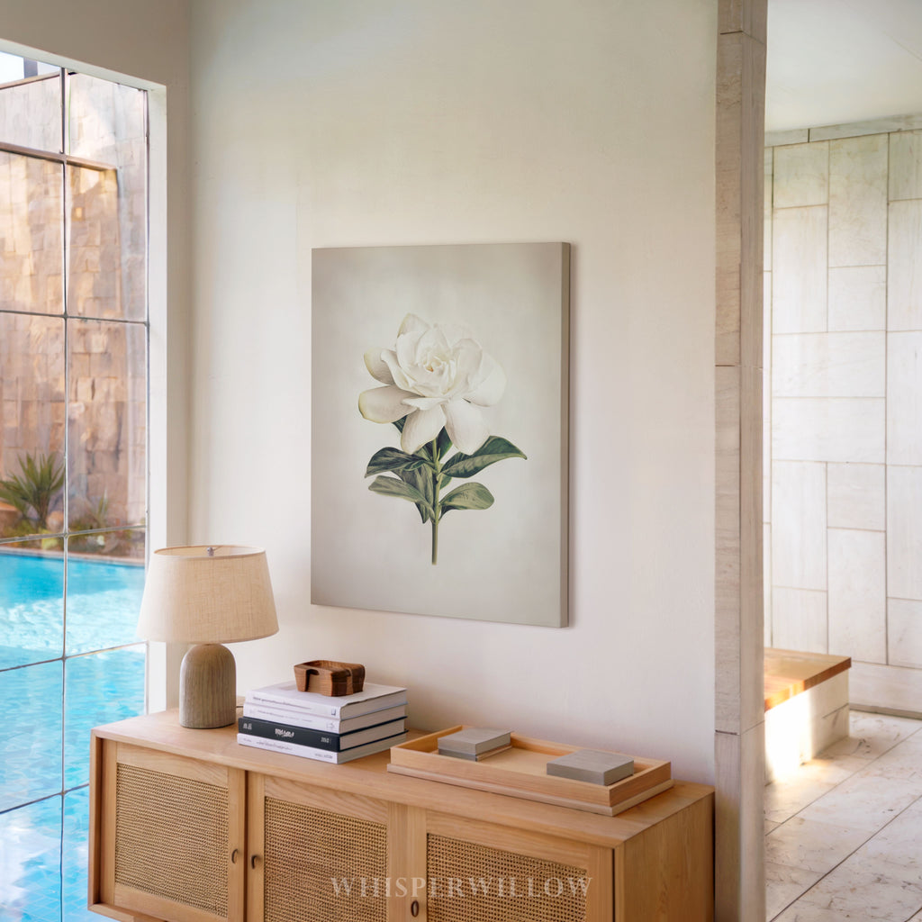 White Gardenia Canvas Wall Art - Elegant Vintage Botanical Floral Minimalist Print