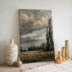 Leinwandbild „Stürmische Landschaft“ – Stimmungsvoller, bewölkter Himmel, Vintage-Landsonnenuntergang