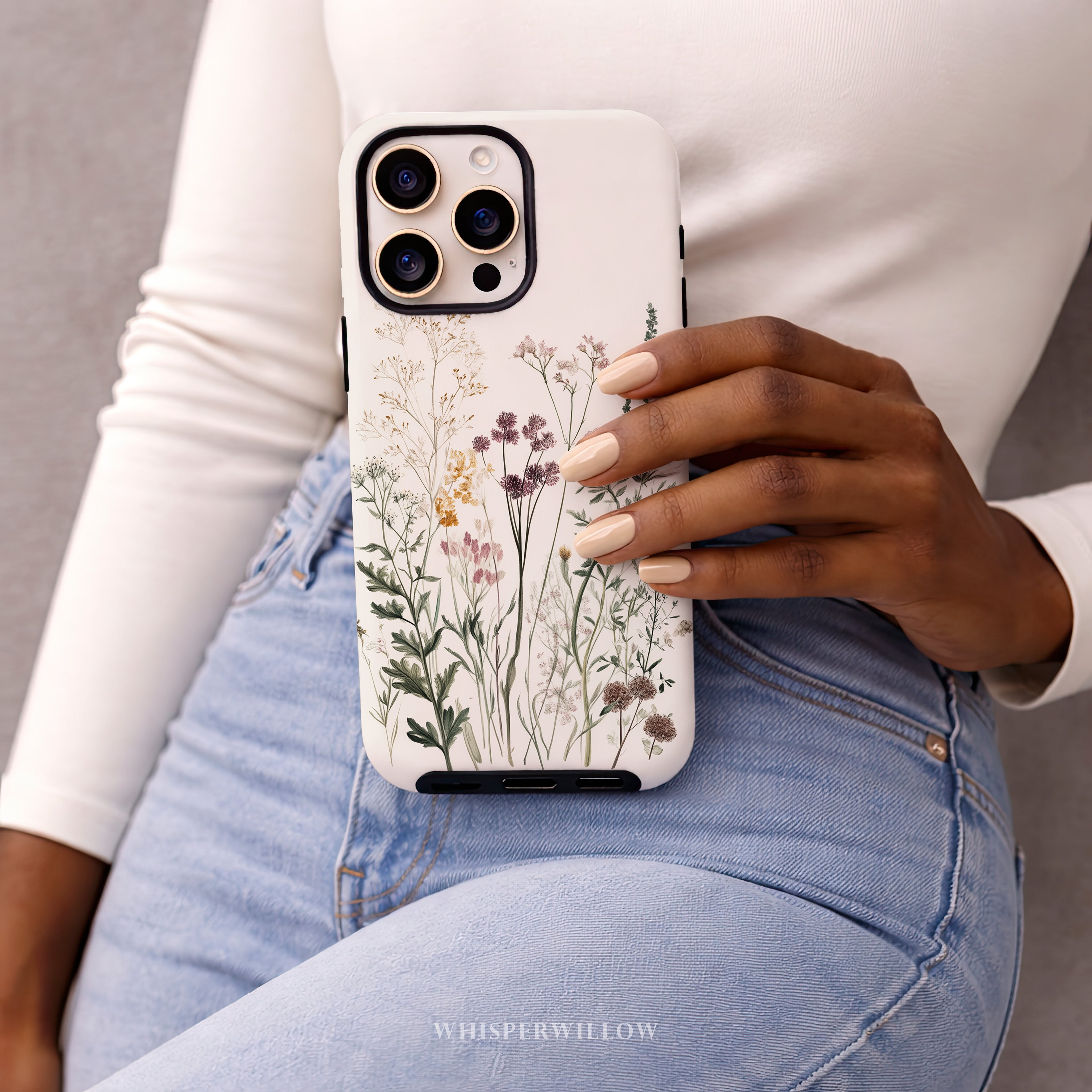 Botanical Wildflower Phone Case Compatible with iPhone | Minimalist Vintage Floral Meadow Aesthetic Soft Neutral Nature Garden Design