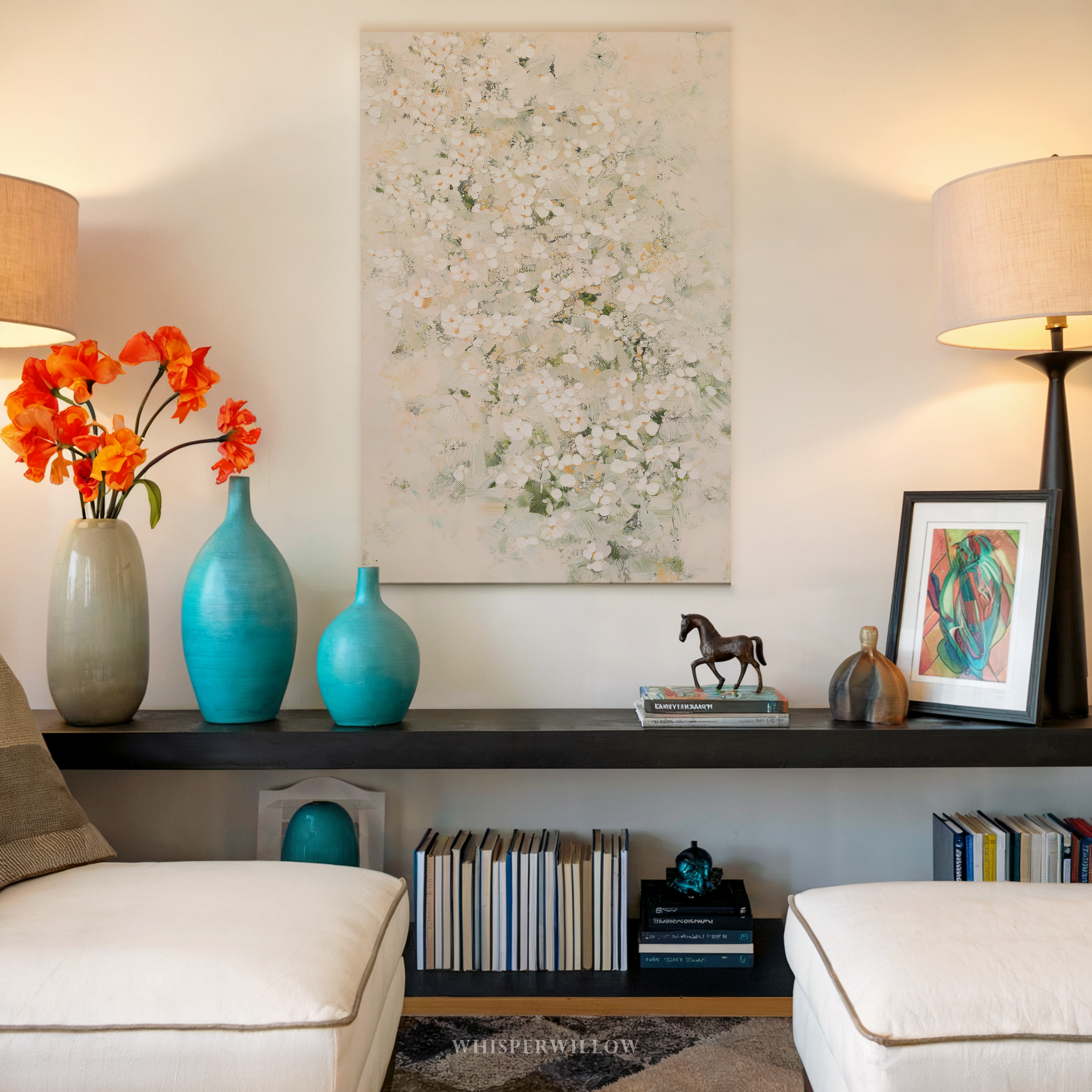 Leinwandbild „Weiße Wildblumenwiese“ – Zartes, neutrales botanisches Naturmotiv