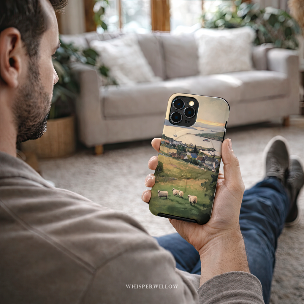 Coastal Sheep Meadow Magnetic Case | iPhone Compatible | Irish Harbor Village Scenic Cover