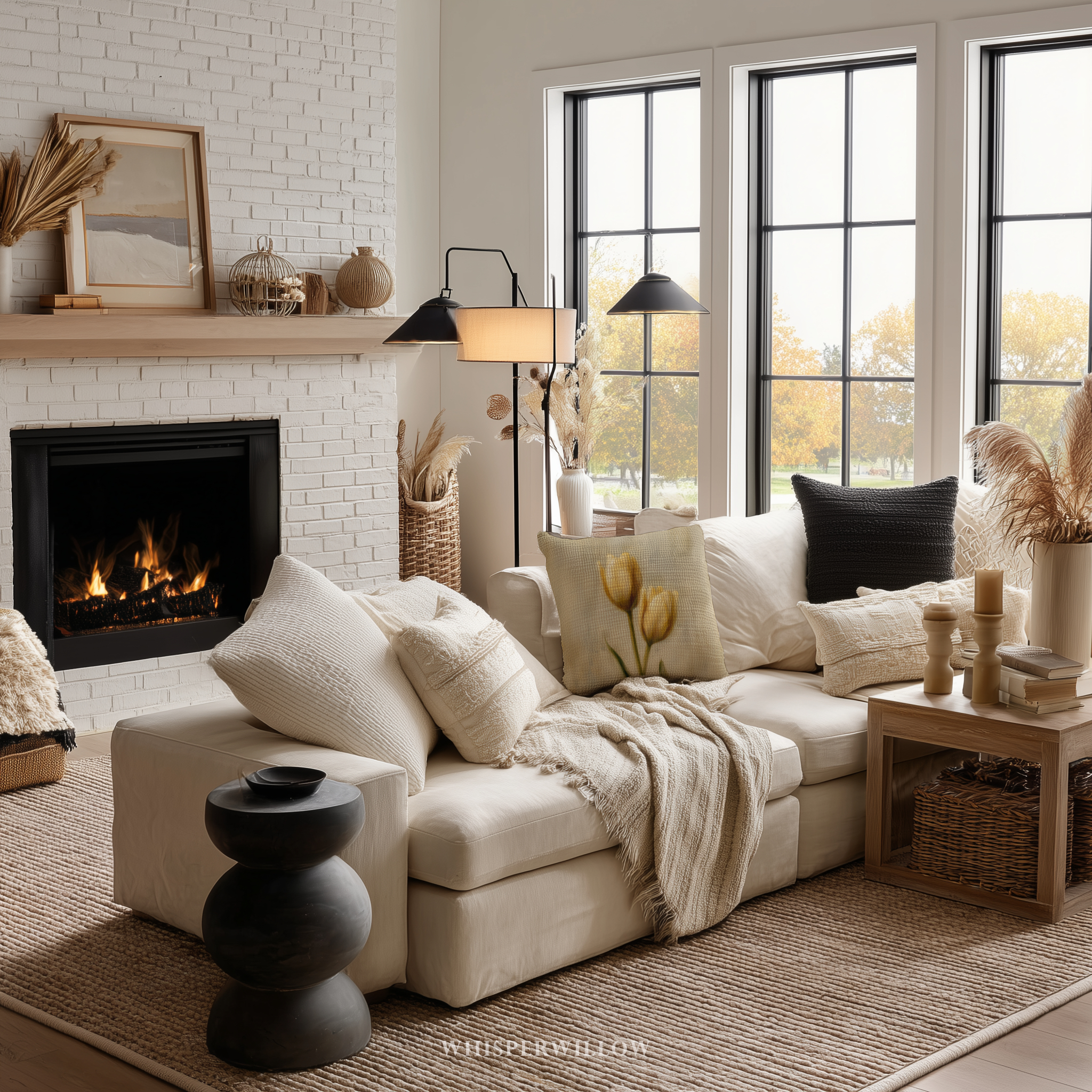 Muted Yellow Tulips Throw Pillow | Vintage Floral Botanical Cushion | Farmhouse Cottage Spring Decor | Square & Lumbar Sizes