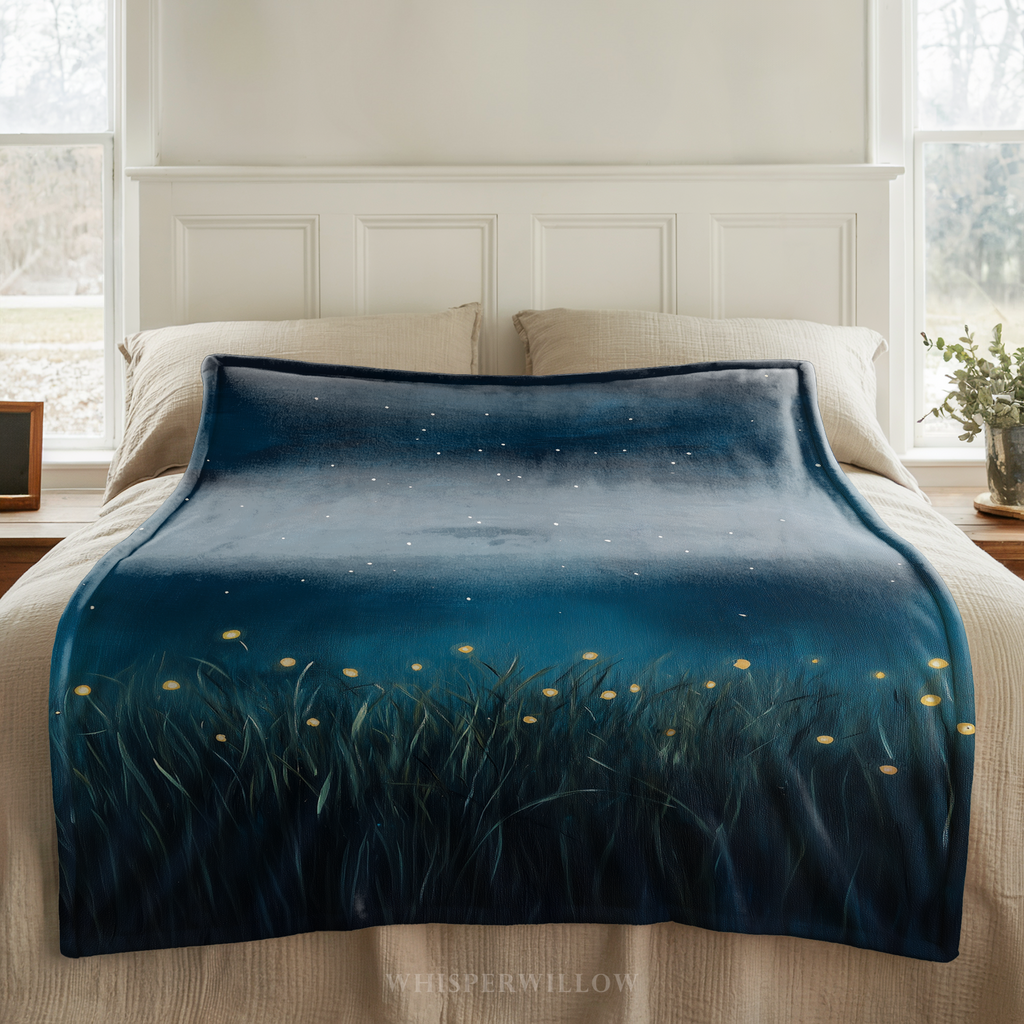 Firefly Meadow Throw Blanket - Starry Night Sky Summer Grass Gift