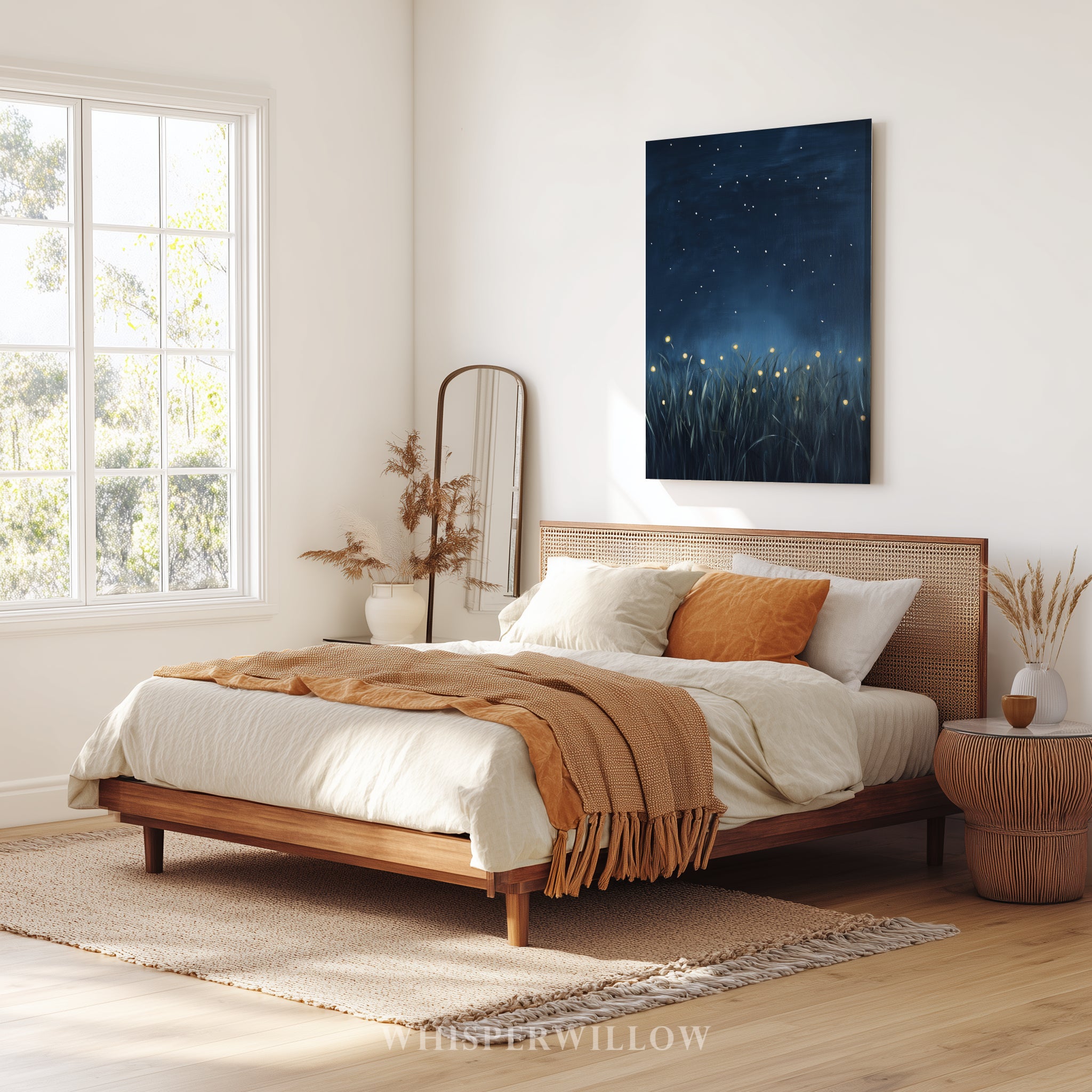 Glühwürmchen-Leinwandbild – Leuchtende Käfer, Sternennacht, dunkelblauer, funkelnder Himmel, magisch