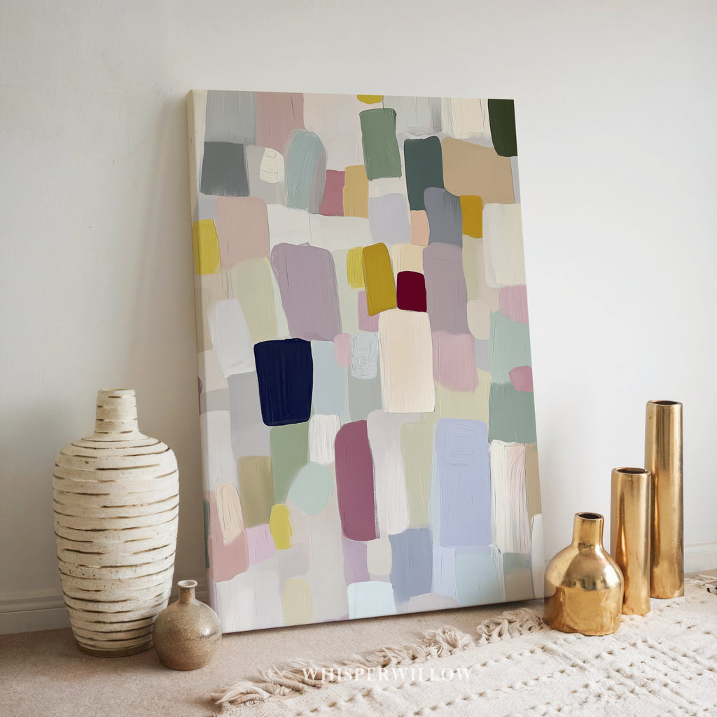 Pastellfarbene geometrische Leinwandbilder – Modernes abstraktes minimalistisches Design mit farbenfrohen Blöcken