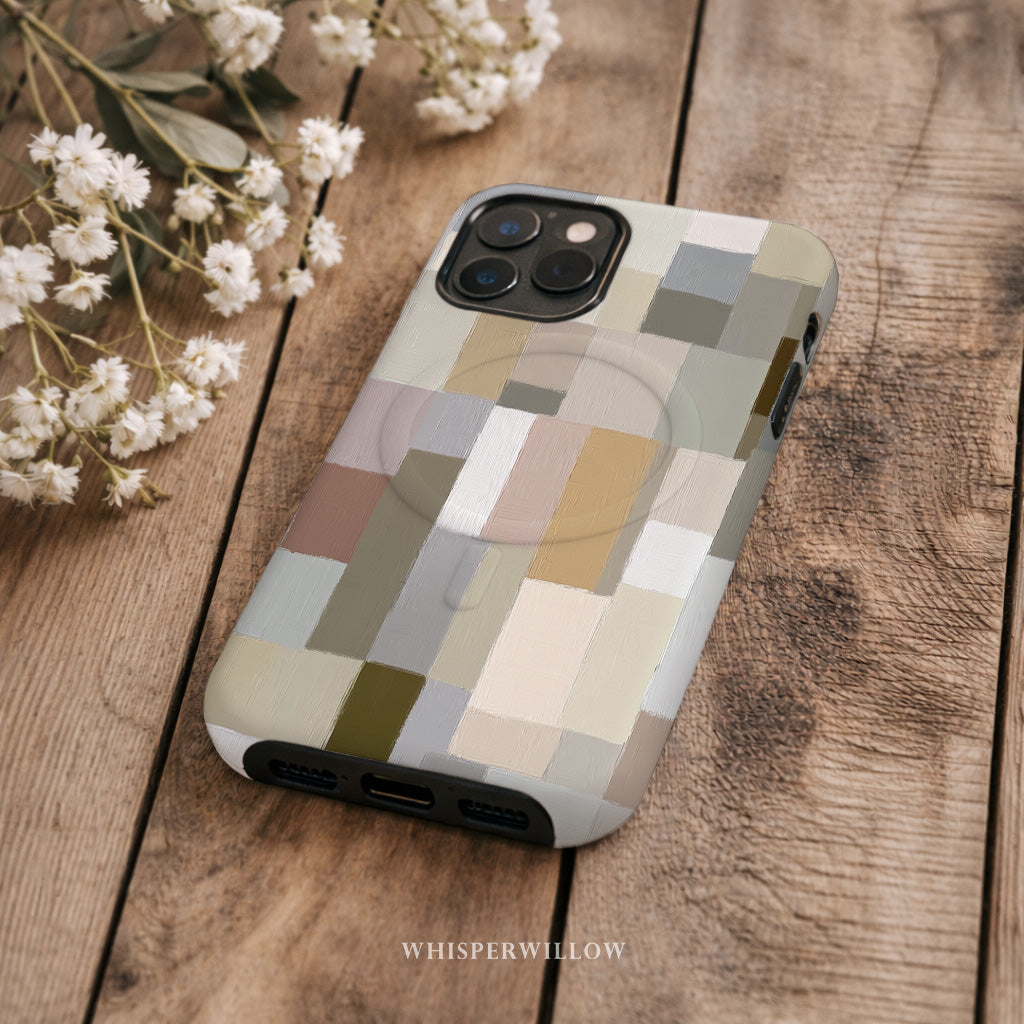 Neutral Aesthetic Phone Case | Minimalist Abstract Art | Compatible with iPhone MagSafe | Color Block Modern Gift