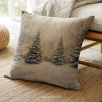 Christmas Winter Forest Throw Pillow | Snow-Covered Trees with Golden Lights | Holiday Decor Gift Cushion